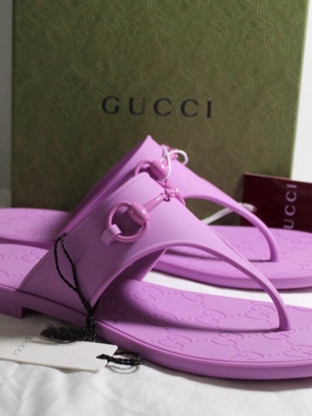 Used Gucci Lavender Logo Rubber Thong Sandals